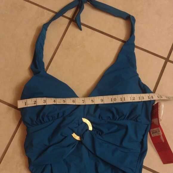 NWT Spanx Shaping Swimsuit One-piece Bayside Blue Halter 12 - Picture 10 of 16
